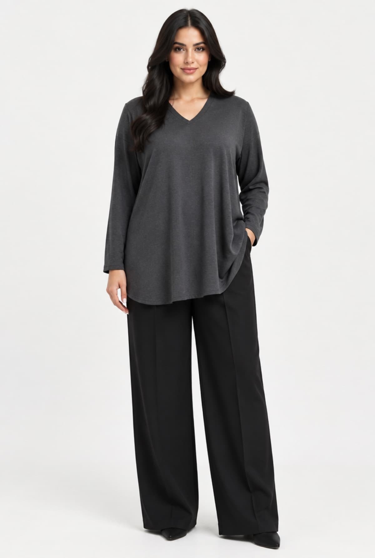 Draped V-Neck Long Top — alternate view