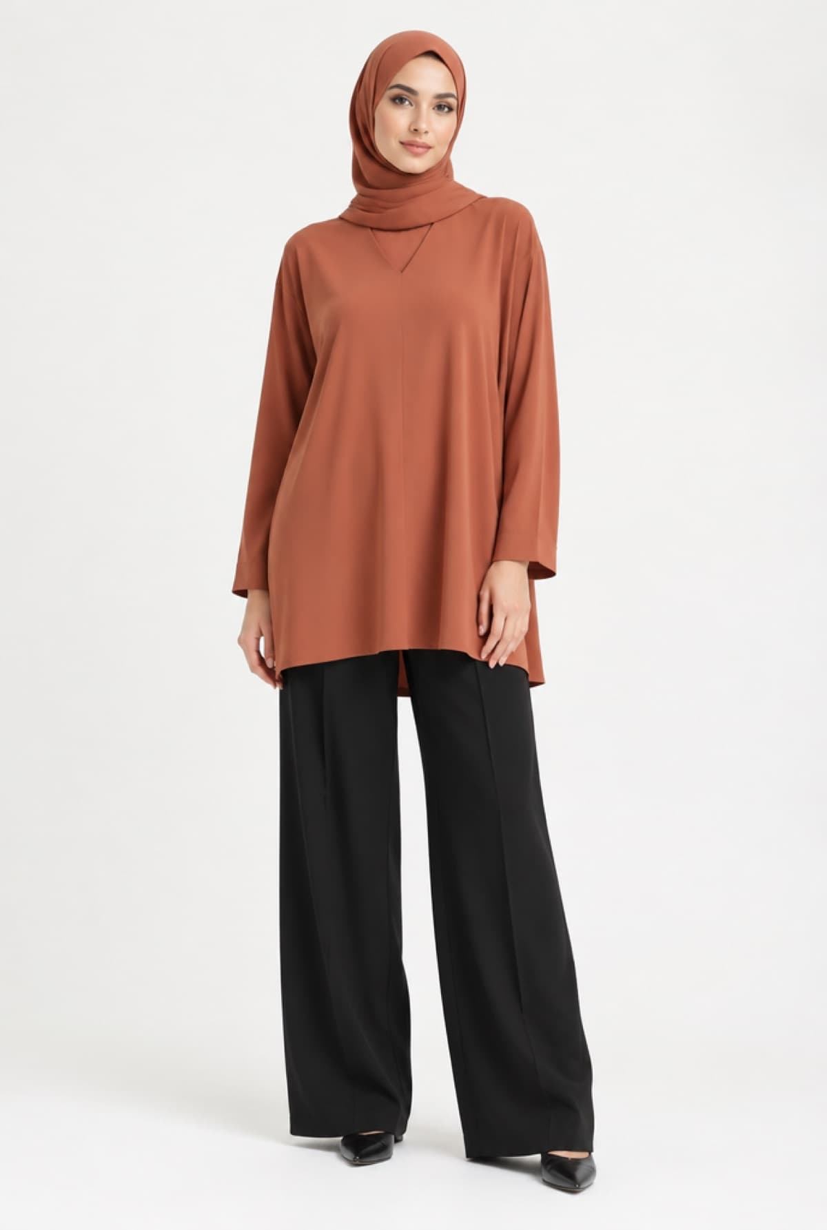 Draped V-Neck Long Top